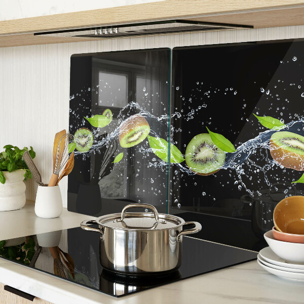 Üveg vágódeszka fényképpel Kiwi vízben levelekkel