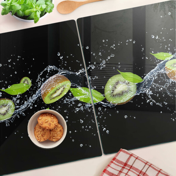 Üveg vágódeszka fényképpel Kiwi vízben levelekkel