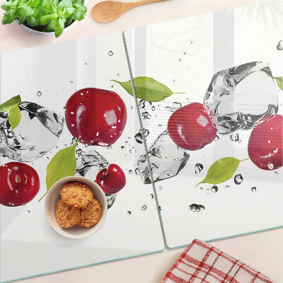 Üveg vágódeszka fényképpel Piros almák jéggel