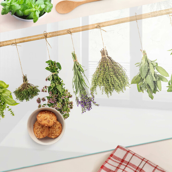 Üveg vágódeszka fényképpel Zsinóron szárított gyógynövények