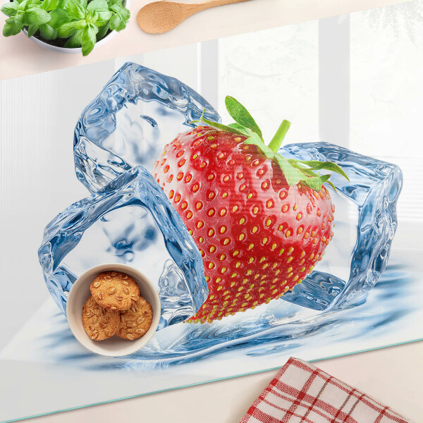 Üveg vágódeszka Eper jégben