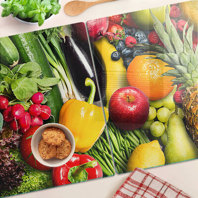 Üveg vágódeszka fényképpel Gyümölcsök és zöldségek