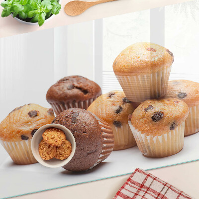 Üveg vágódeszka fényképpel Csokis és vaníliás muffinok