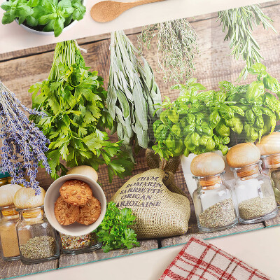 Üveg vágódeszka fényképpel Fűszerek és gyógynövények a konyhában