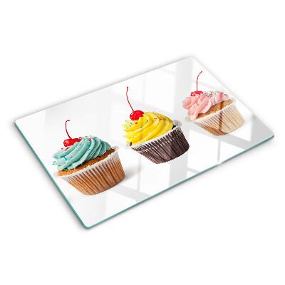 Edzett üveg vágódeszka Cupcake tejszínhabbal és cseresznyével