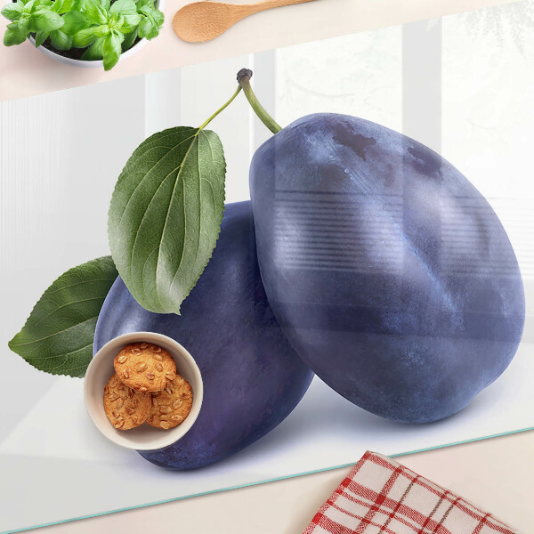 Üveg vágódeszka fényképpel Szilva levelekkel