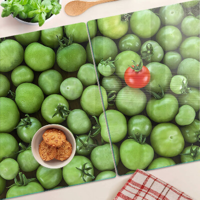 Üveg vágódeszka Zöld paradicsom piros díszítéssel