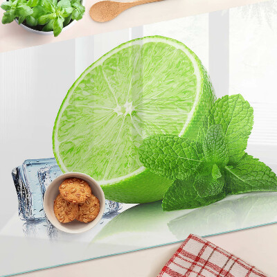 Üveg vágódeszka fényképpel Lime mentával és jéggel