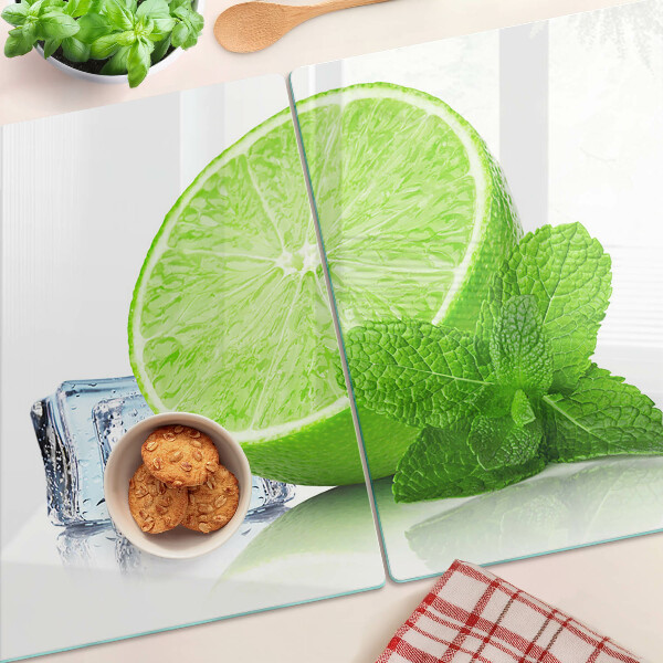 Üveg vágódeszka fényképpel Lime mentával és jéggel