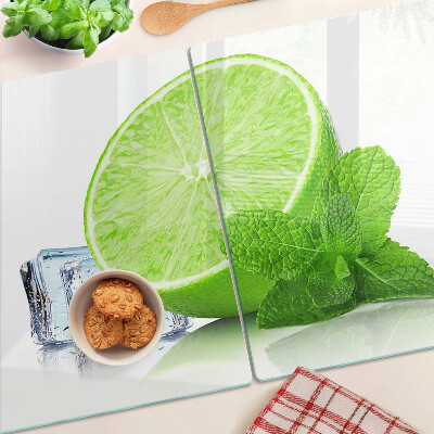 Üveg vágódeszka fényképpel Lime mentával és jéggel