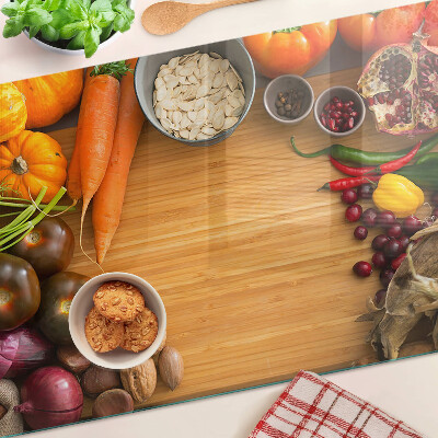 Edzett üveg vágódeszka Zöldség- és gyümölcsmotívum