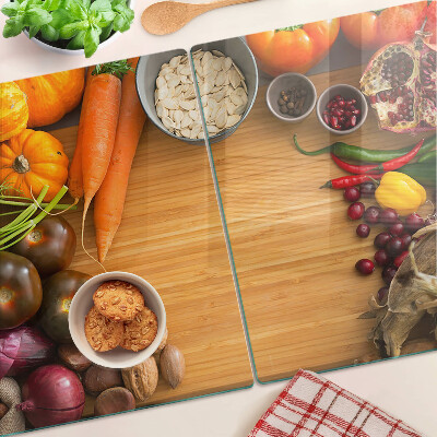 Edzett üveg vágódeszka Zöldség- és gyümölcsmotívum