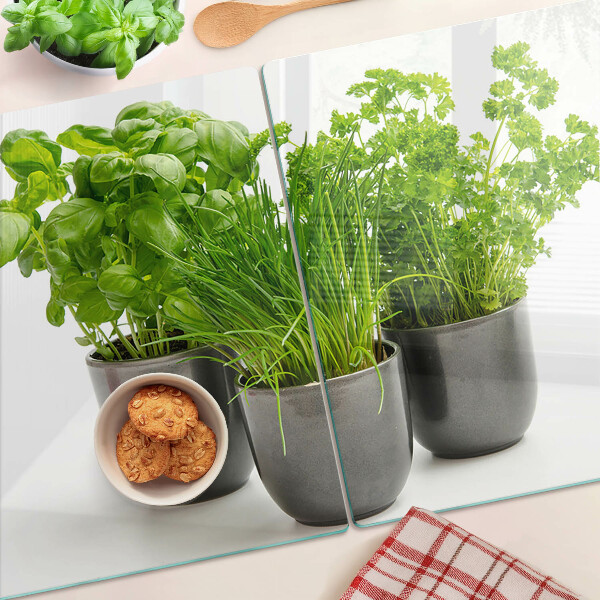 Edzett üveg vágódeszka Cserépben lévő gyógynövények