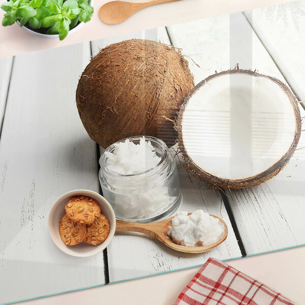 Üveg vágódeszka fényképpel Kókusz és termékei