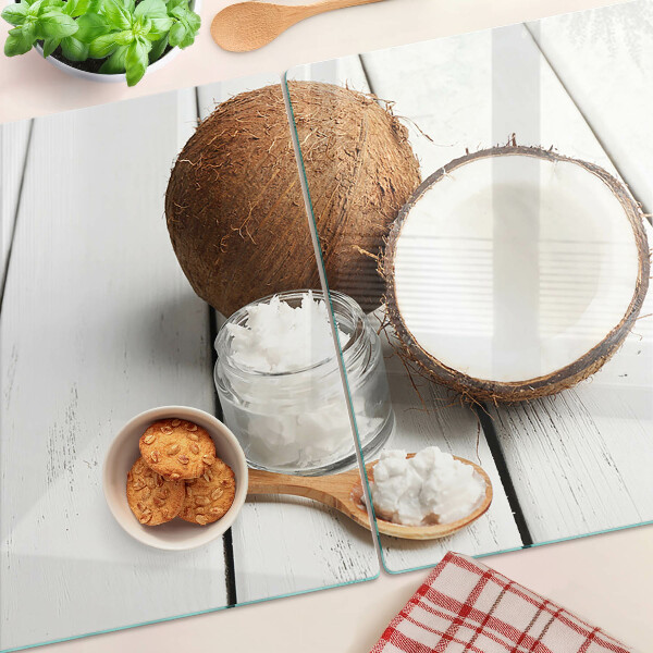 Üveg vágódeszka fényképpel Kókusz és termékei
