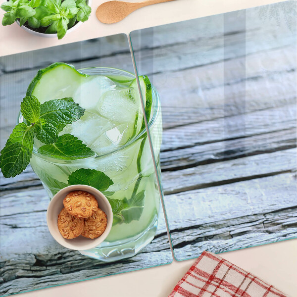 Edzett üveg vágódeszka Egy frissítő koktél mentával