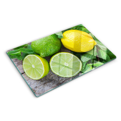 Üveg vágódeszka Citrom és lime mentával