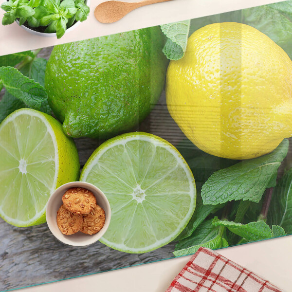 Üveg vágódeszka Citrom és lime mentával