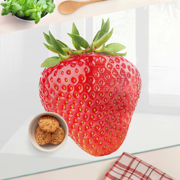 Edzett üveg vágódeszka Eper fehér alapon