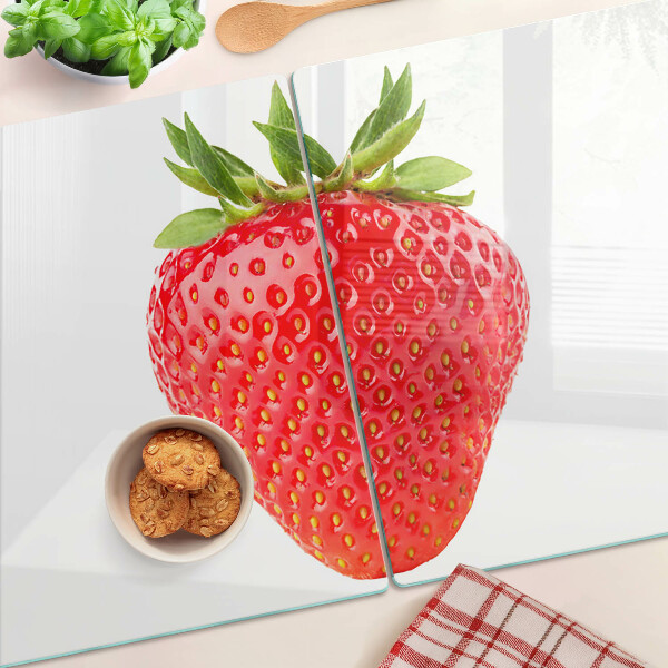 Edzett üveg vágódeszka Eper fehér alapon