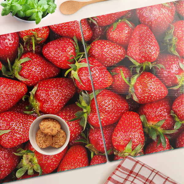 Üveg vágódeszka fényképpel Eper piros alapon