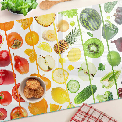 Üveg vágódeszka Gyümölcsök és zöldségek szivárvány színeiben