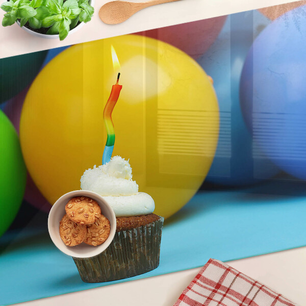 Üveg vágódeszka fényképpel Születésnapi cupcake lufikkal