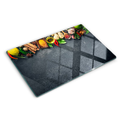 Üveg vágódeszka fényképpel Konyhai fűszerek és hozzávalók