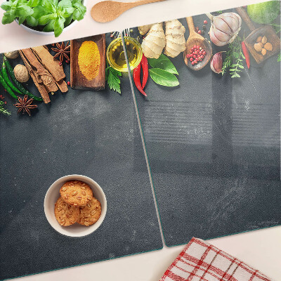 Üveg vágódeszka fényképpel Konyhai fűszerek és hozzávalók
