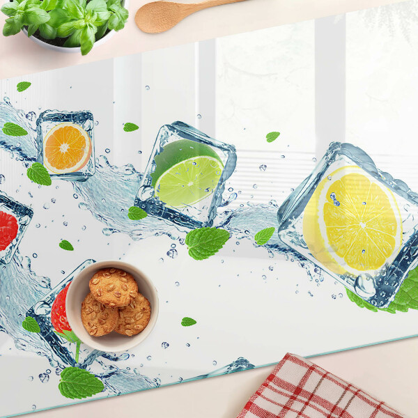 Edzett üveg vágódeszka Gyümölcsmotívum színes szeletekkel