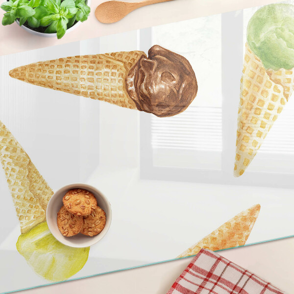 Üveg vágódeszka fényképpel Fagylalt gofritölcsérben