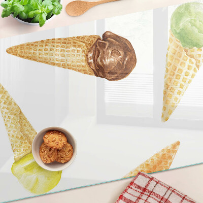 Üveg vágódeszka fényképpel Fagylalt gofritölcsérben