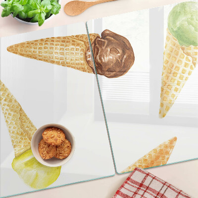 Üveg vágódeszka fényképpel Fagylalt gofritölcsérben