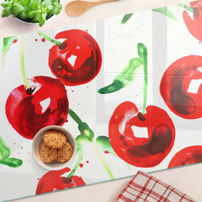 Üveg vágódeszka Piros cseresznye fehér alapon