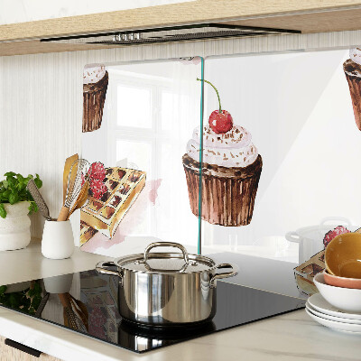 Üveg vágódeszka fényképpel Gofri és cupcakes cseresznyével