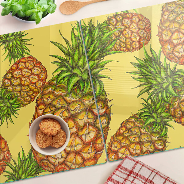 Üveg vágódeszka fényképpel Ananász sárga alapon