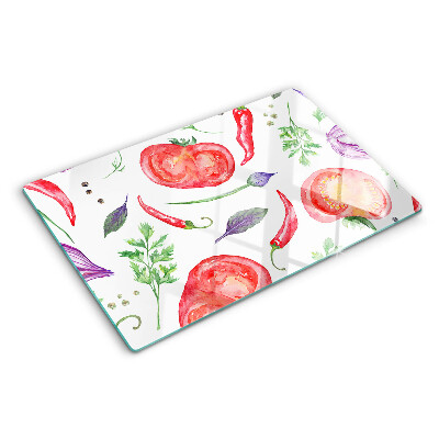 Üveg vágódeszka fényképpel Növényi díszítések akvarellben