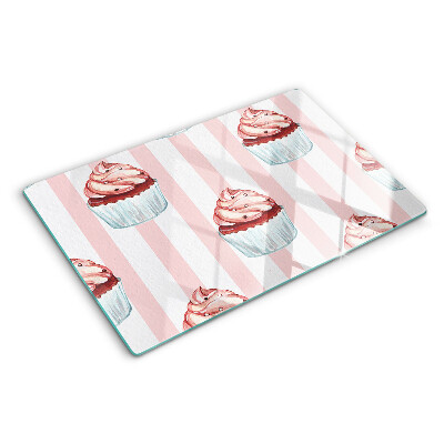 Üveg vágódeszka Rózsaszín csíkos cupcakesek