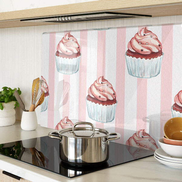 Üveg vágódeszka Rózsaszín csíkos cupcakesek