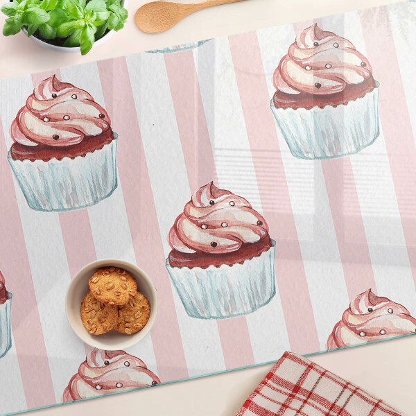 Üveg vágódeszka Rózsaszín csíkos cupcakesek