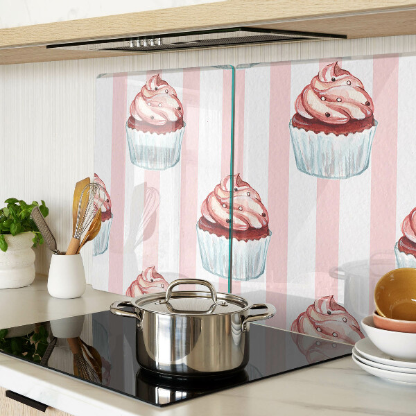 Üveg vágódeszka Rózsaszín csíkos cupcakesek