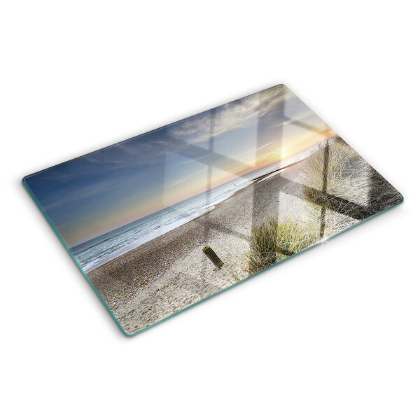Üveg vágódeszka fényképpel Strand naplementekor