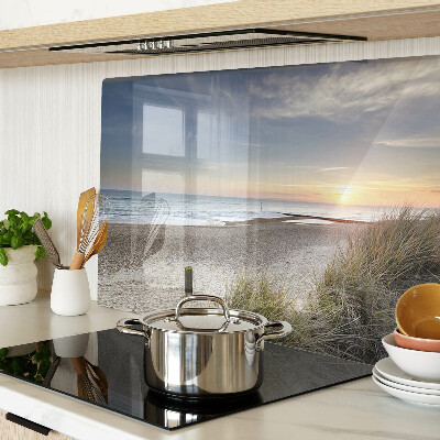 Üveg vágódeszka fényképpel Strand naplementekor