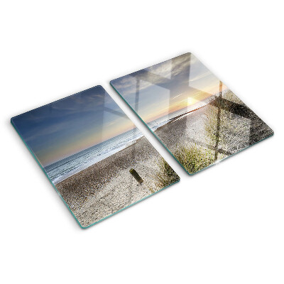 Üveg vágódeszka fényképpel Strand naplementekor
