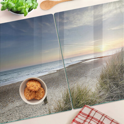 Üveg vágódeszka fényképpel Strand naplementekor