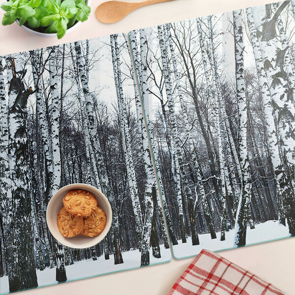 Üveg vágódeszka Téli erdő nyírfákkal