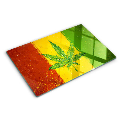 Edzett üveg vágódeszka Kannabiszlevél színes háttérrel