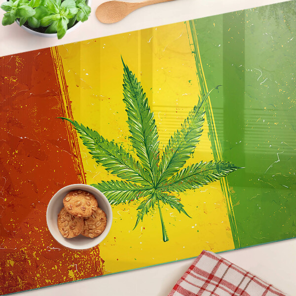 Edzett üveg vágódeszka Kannabiszlevél színes háttérrel