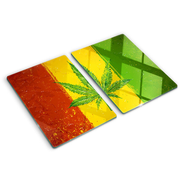 Edzett üveg vágódeszka Kannabiszlevél színes háttérrel