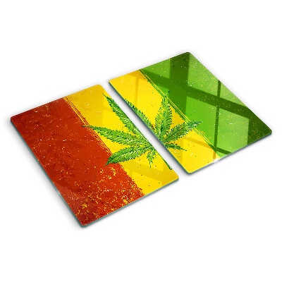 Edzett üveg vágódeszka Kannabiszlevél színes háttérrel